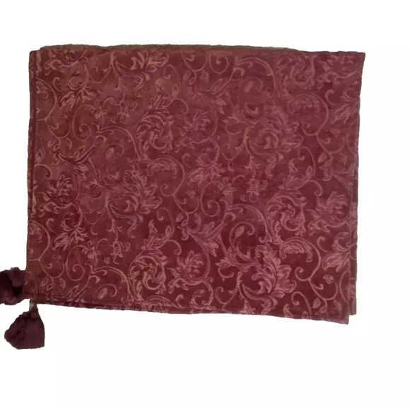 Luxury Brocade Chenille Throw Blanket End of Bed Runner Dark Red
